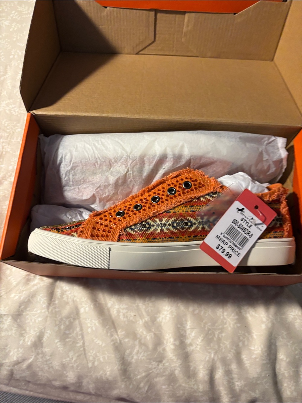Orange Patterned Slip-On Women's Sneakers